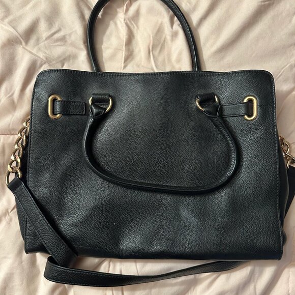 Michael Kors Black Leather Satchel with Gold Accents - Picture 2 of 3